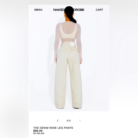 Naked Wardrobe Denim Wide-Leg Pants Cream Color - Picture 3 of 14